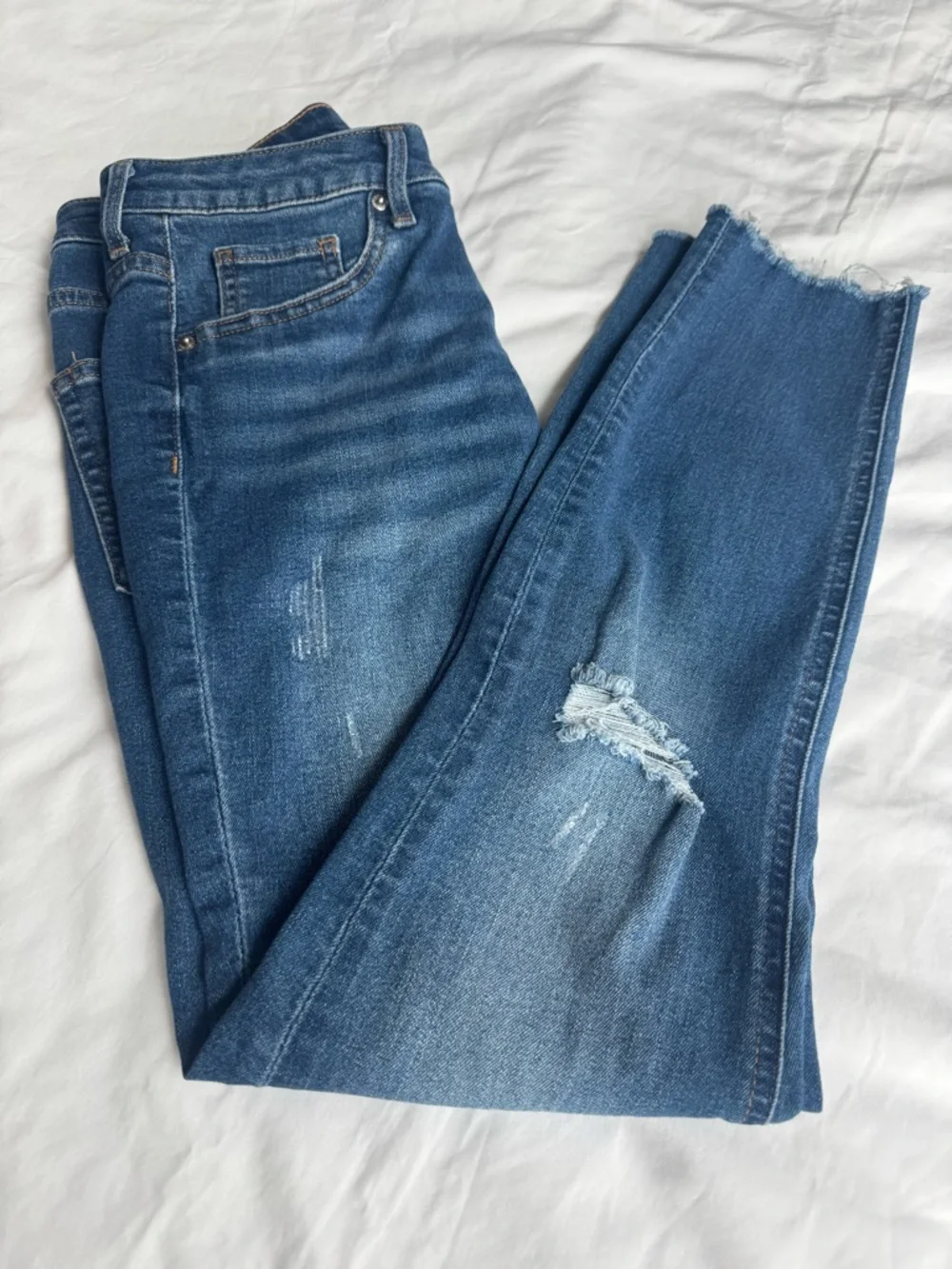 H&M Dark Blue Straight Leg Distressed Jeans - Picture 3 of 5